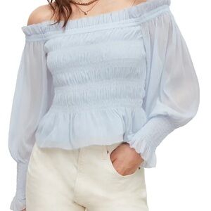 All Saints Lara Shirred Off-The-Shoulder Peplum Top